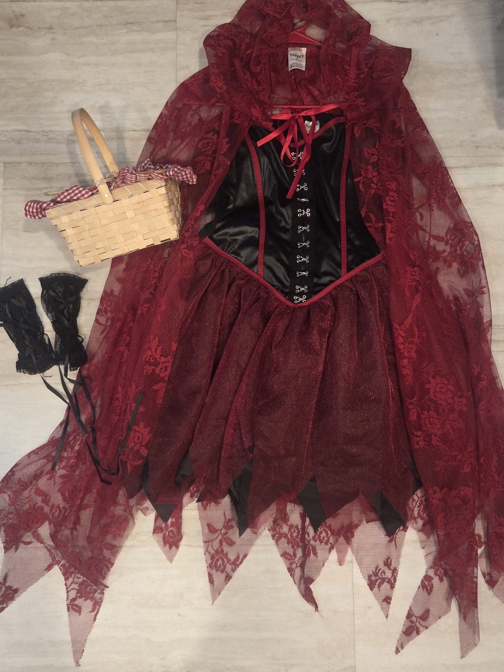Little Red Riding Hood Halloween Costume with Black Corset Detail
